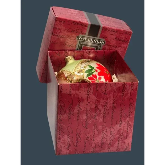 Crown Reflections Red Poinsettia Indented Blown Glass Ornament 4 1/2" Poland - Picture 2 of 6